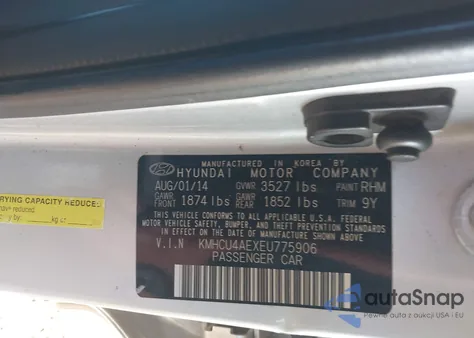 2014 Hyundai Accent Gls z USA, uszkodzony, nr VIN KMHCU4AEXEU775906